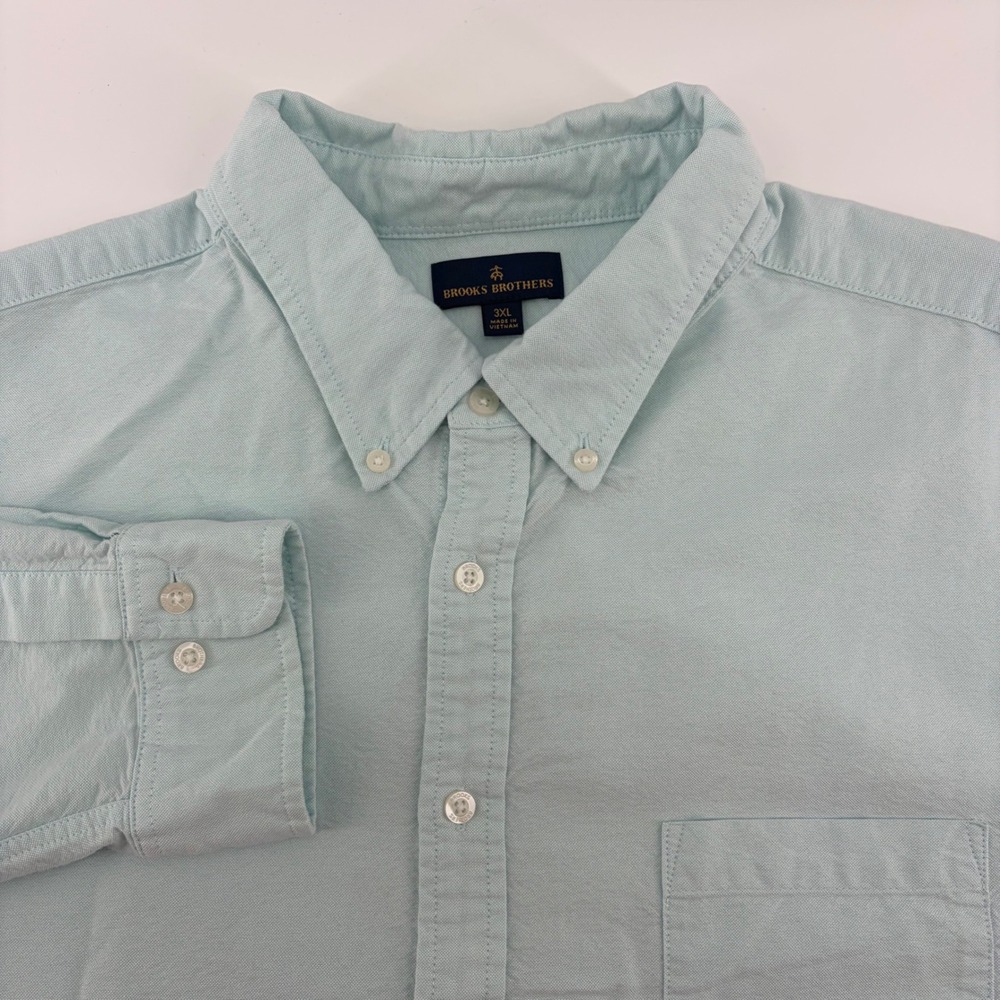 Brooks Brothers Mens 3XL Oxford Button Down Shirt Mint Green Long Sleeve Pocket